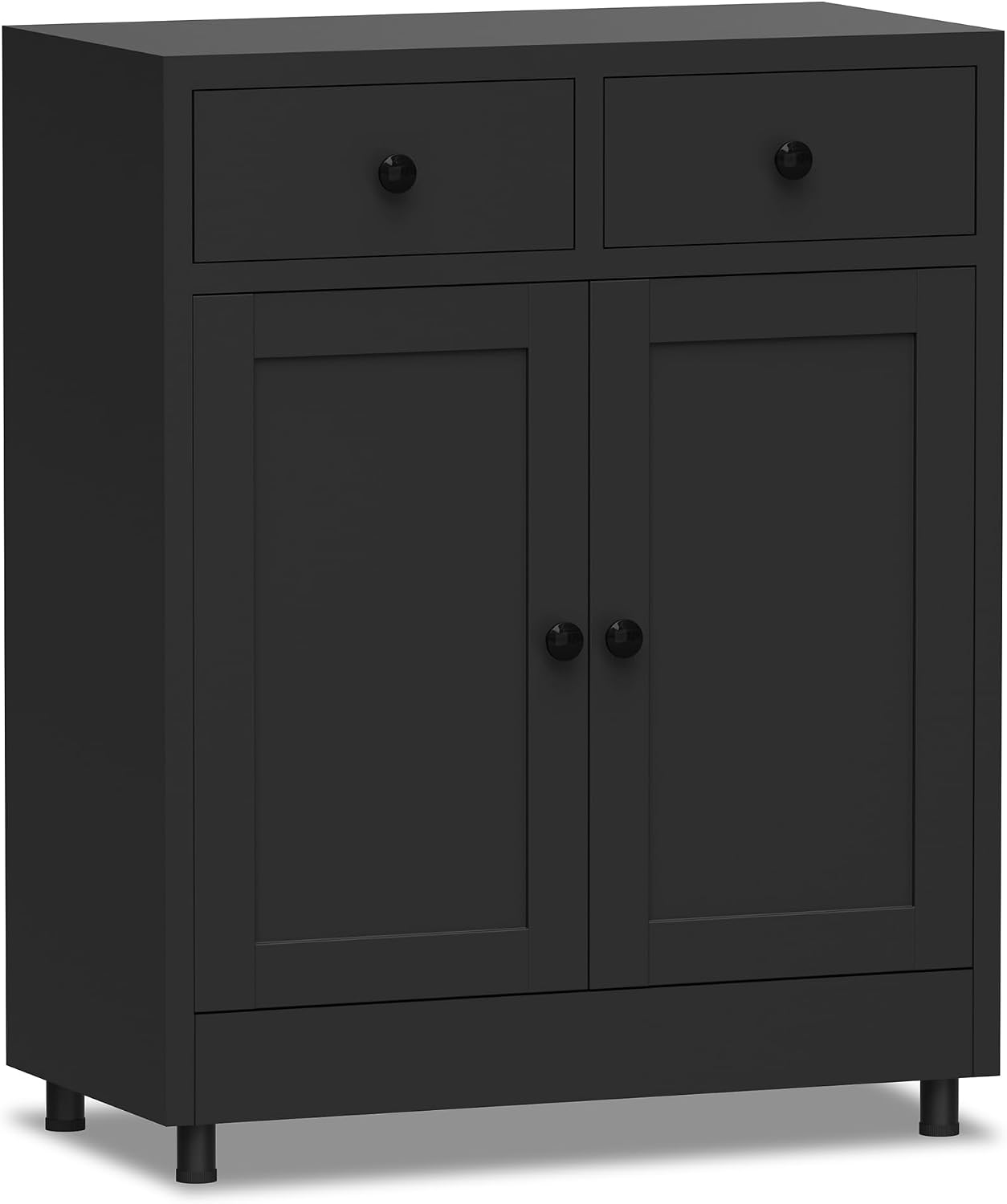 Credenza Office Storage - 引き出し付き金属製収納キャビネット、調節可能な棚付きサイドボード、リビングルーム、玄関、オフィス用バフェット食器棚、自立型パントリークレデンツァコンソール、モダンインダストリアルスタイル、ブラック