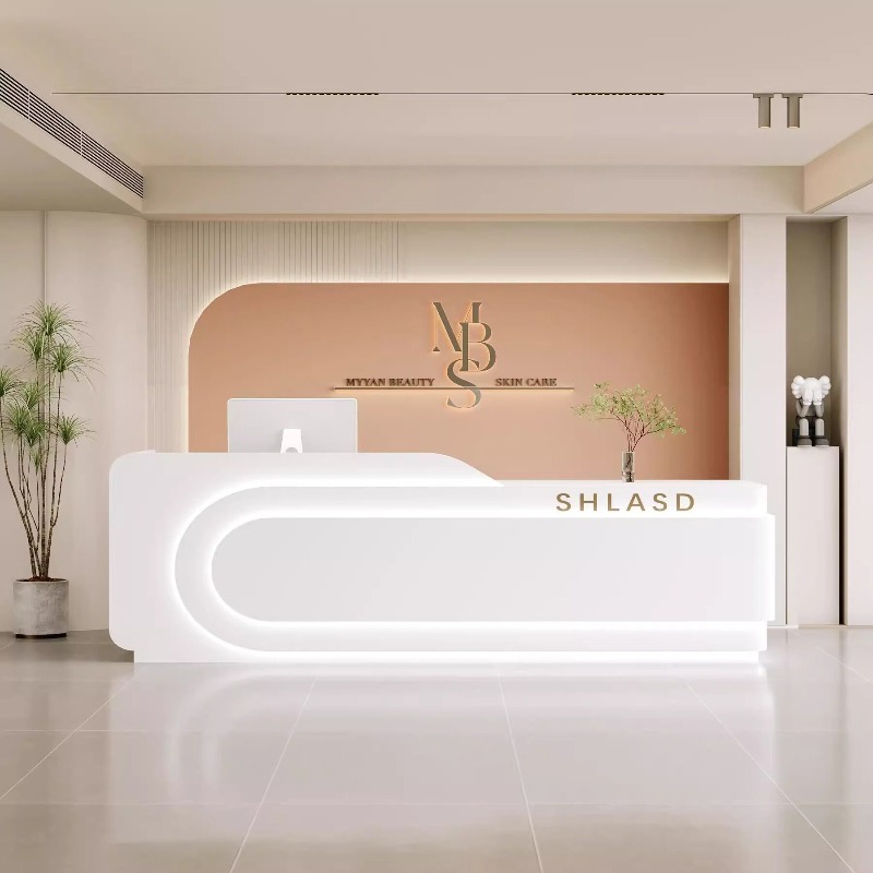Office Furniture Company - 北欧クリームスタイルの美容室バーカウンター、モダンミニマリスト企業向けアーク型レジデスク、オフィス家具、受付カウンター（Balcao Recepção）FYRD