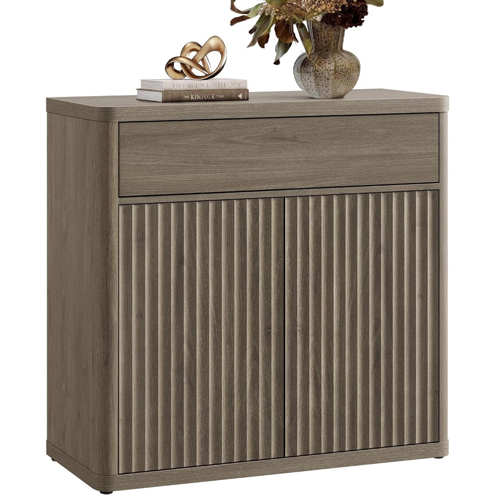 Credenza Office Storage - SICOTAS ビュッフェキャビネット（収納付き）- アクセント溝付き収納キャビネット（2ドア＆1引き出し）幅34.6インチ モダンサイドボード クレデンツァ 大型ビュッフェテーブル
