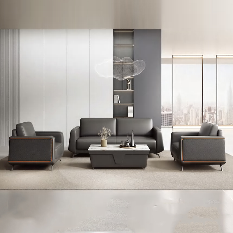 Office Furniture Company - モダンな新型高級レザーオフィスソファセット、ティーテーブル付き、ビジネスレセプション、会社家具、社長室、学校、ホテル、オフィスソファ