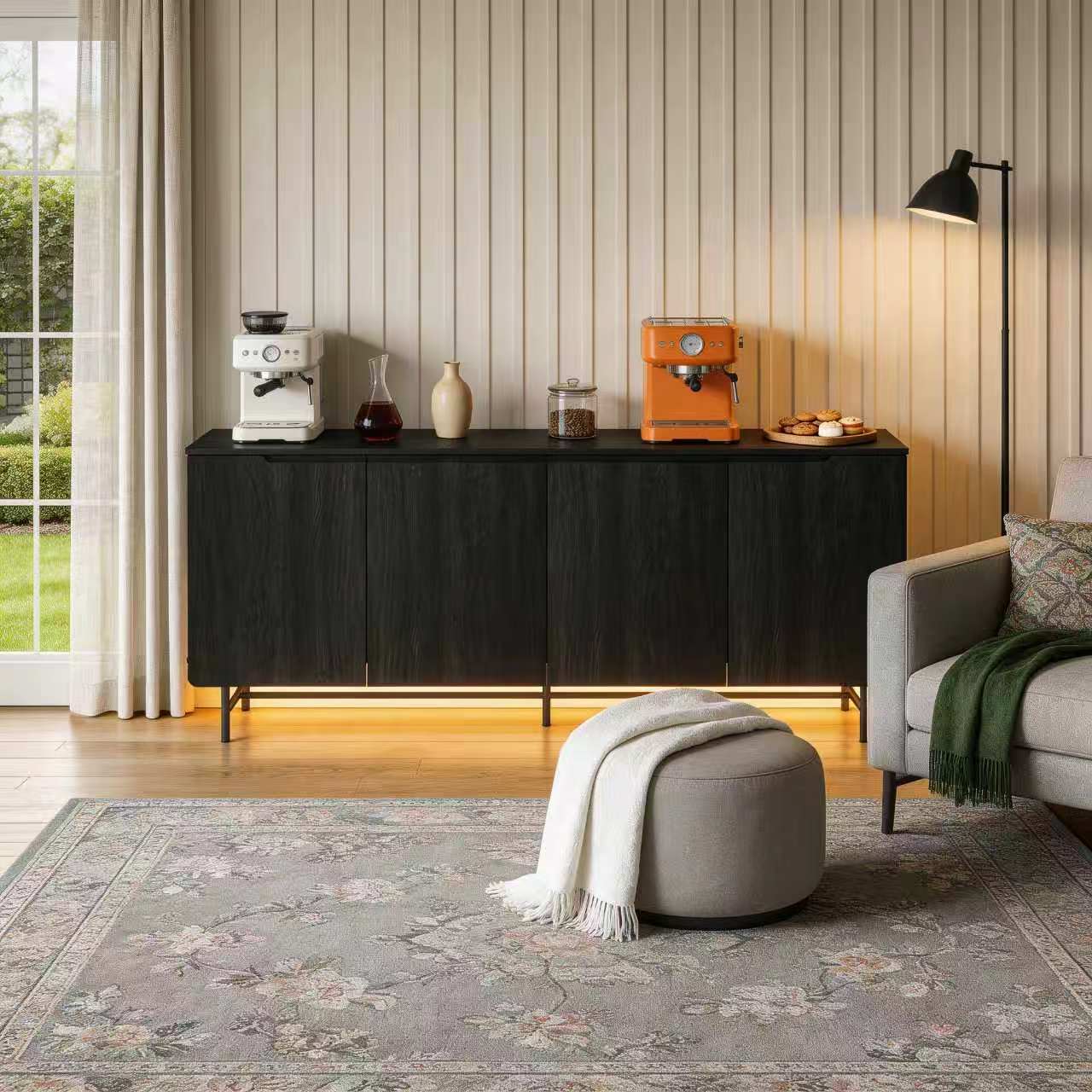 68インチ大型溝付きサイドボードキャビネット、木製ハンドルレ - Credenza Office Storage のレビューと価格