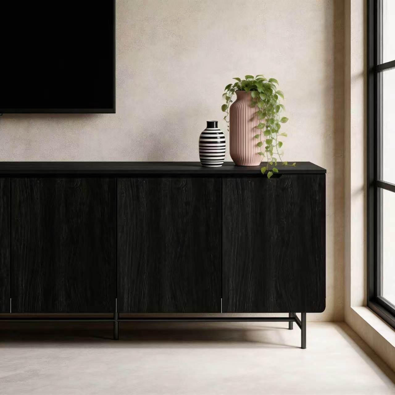68インチ大型溝付きサイドボードキャビネット、木製ハンドルレ - Credenza Office Storage のレビューと価格