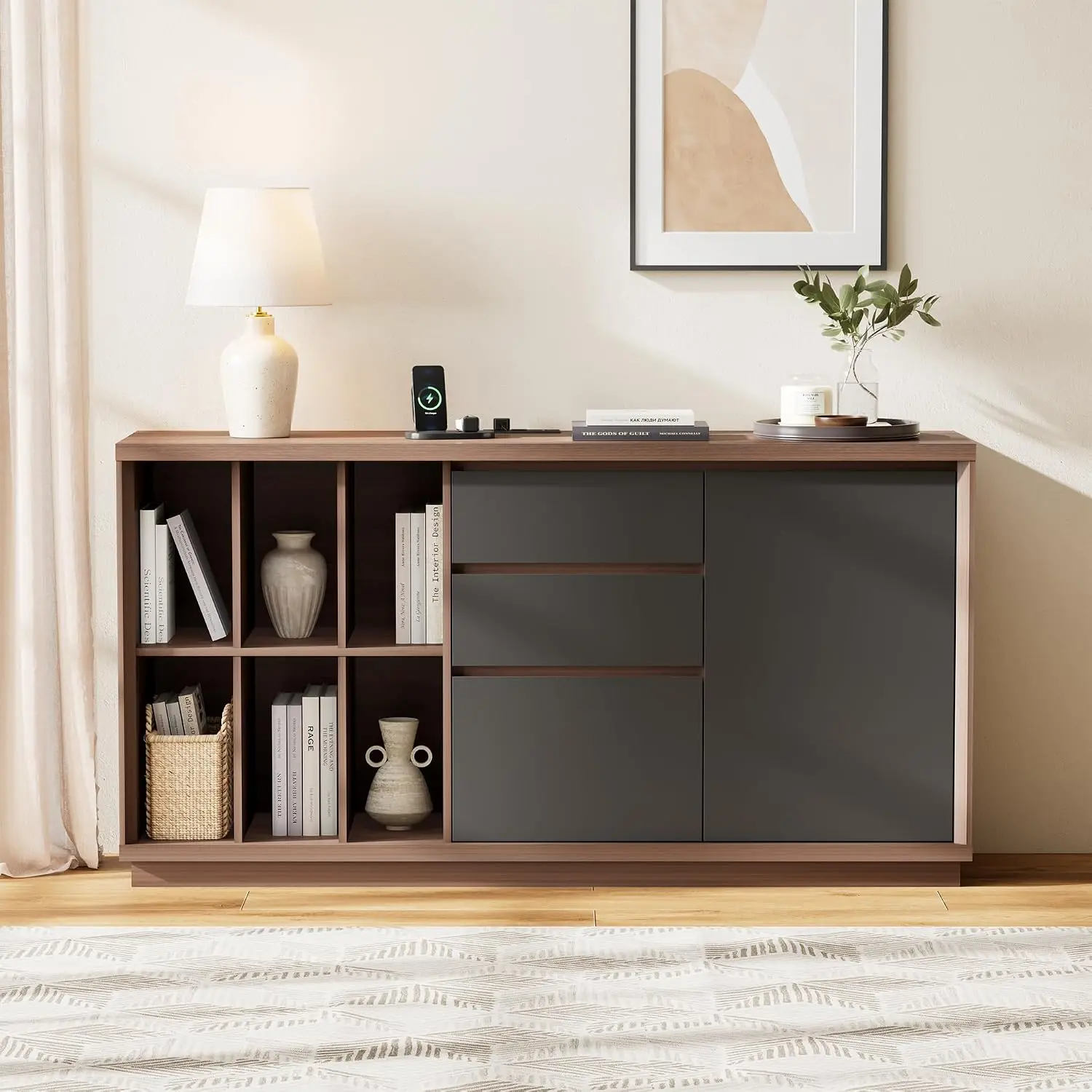 60インチの引き出しと扉付きファイルキャビネット、内蔵充電ス - Credenza Office Storage のレビューと価格